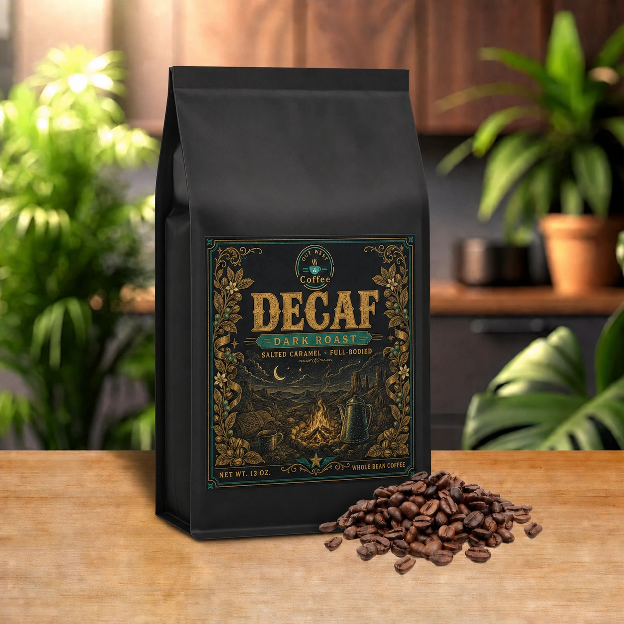 Decaf Coffee structured black-bag product photograph