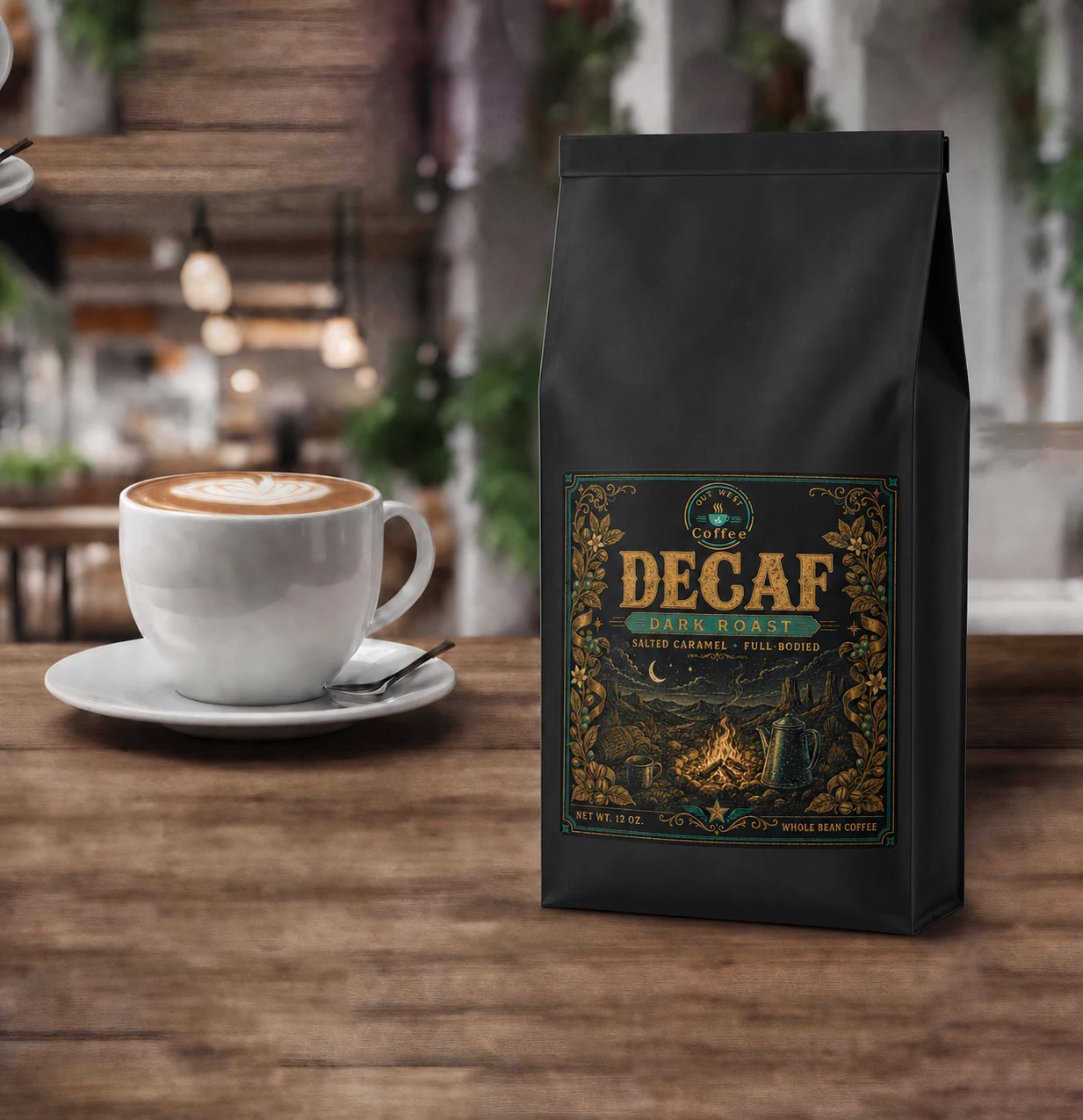 Decaf Coffee structured black-bag product photograph
