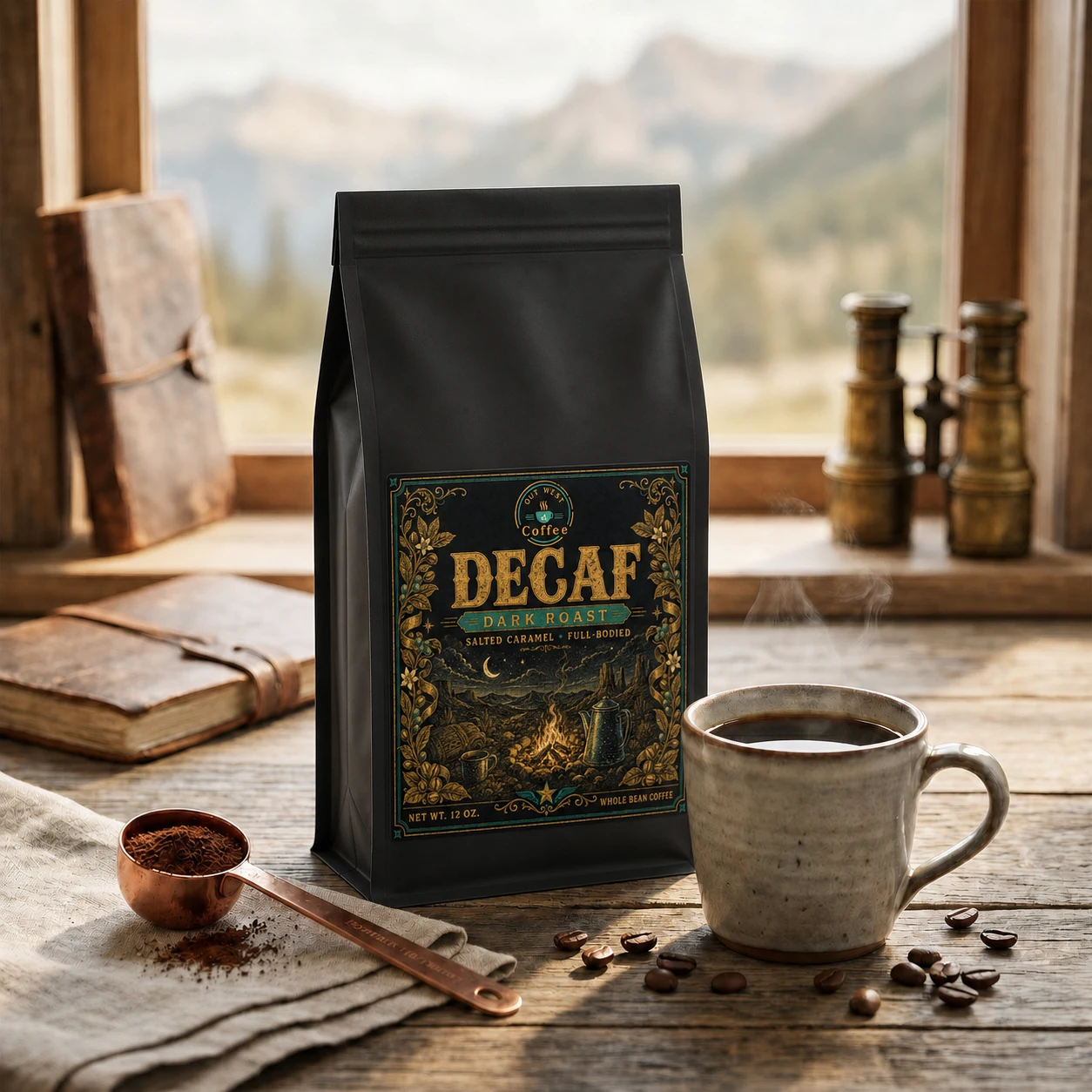 Decaf Coffee structured black-bag product photograph