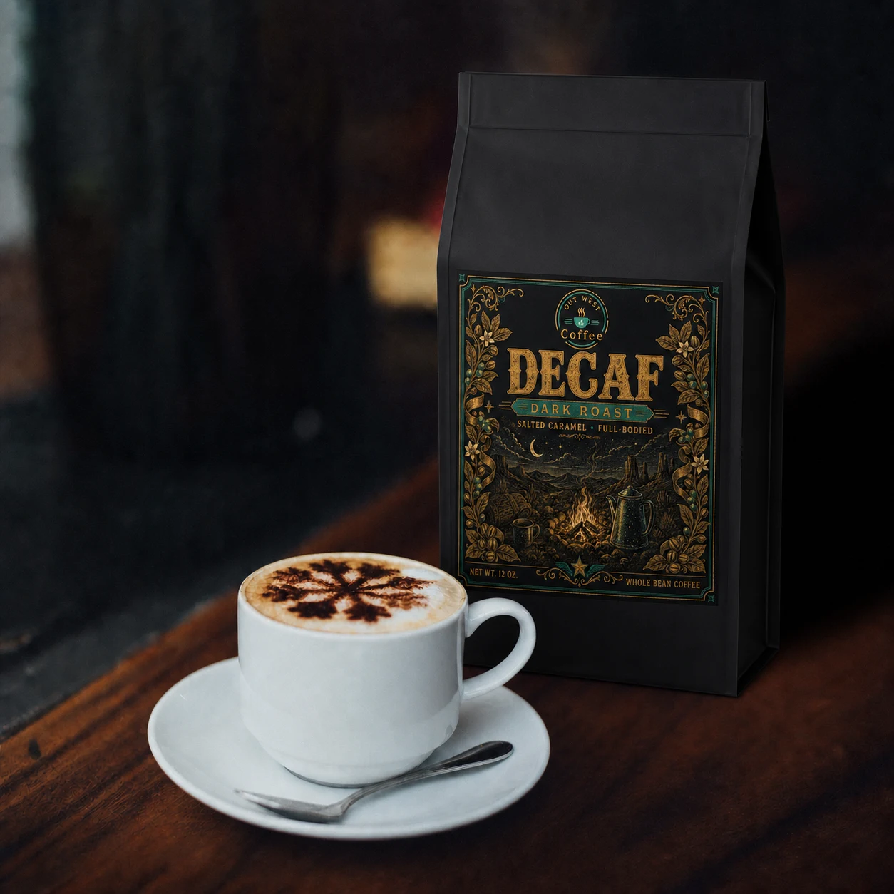 Decaf Coffee structured black-bag product photograph
