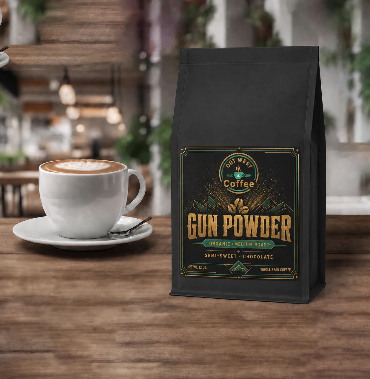 Gunpowder Organic Coffee structured black-bag product photograph