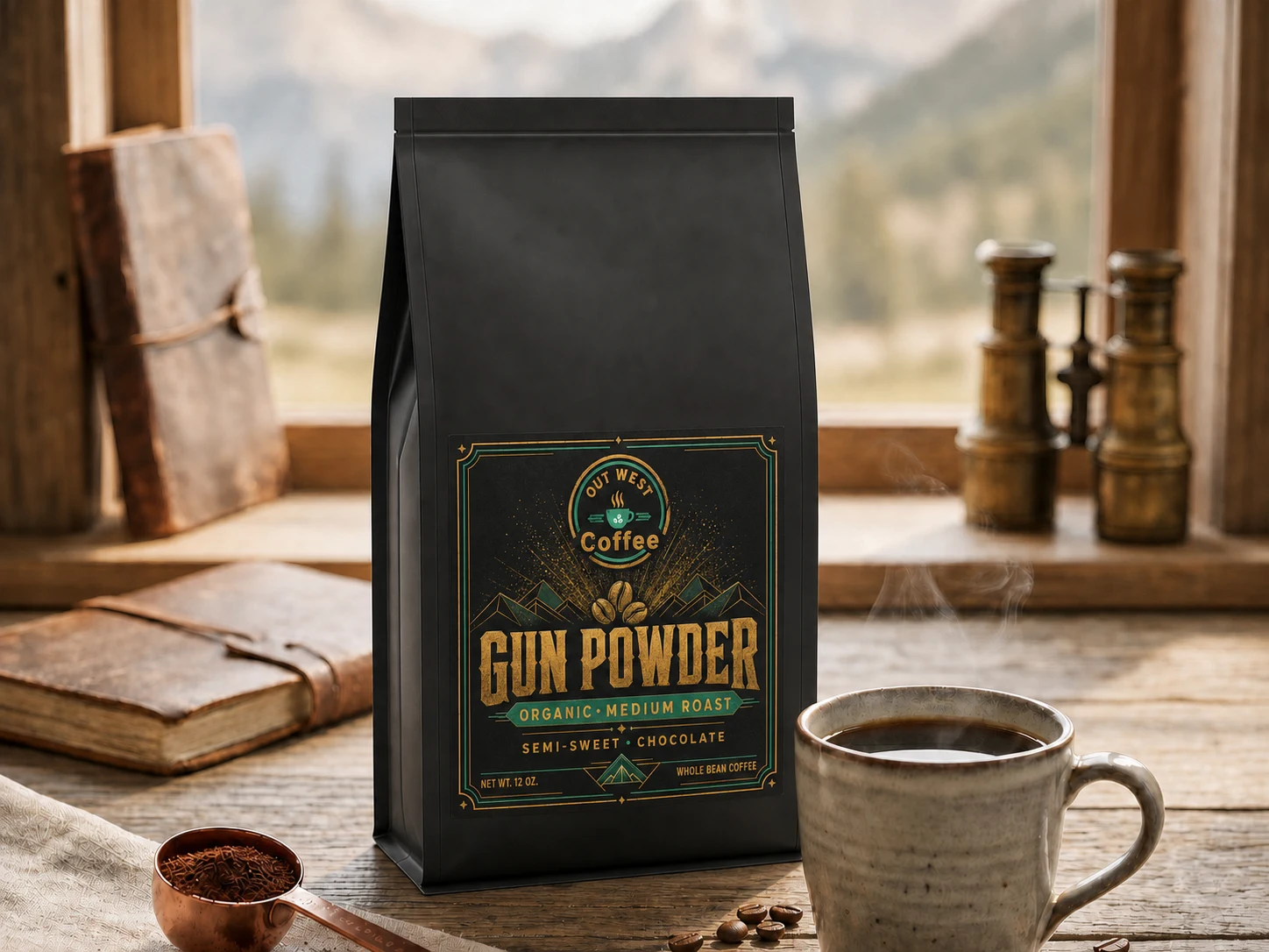 Gunpowder Organic Coffee structured black-bag product photograph