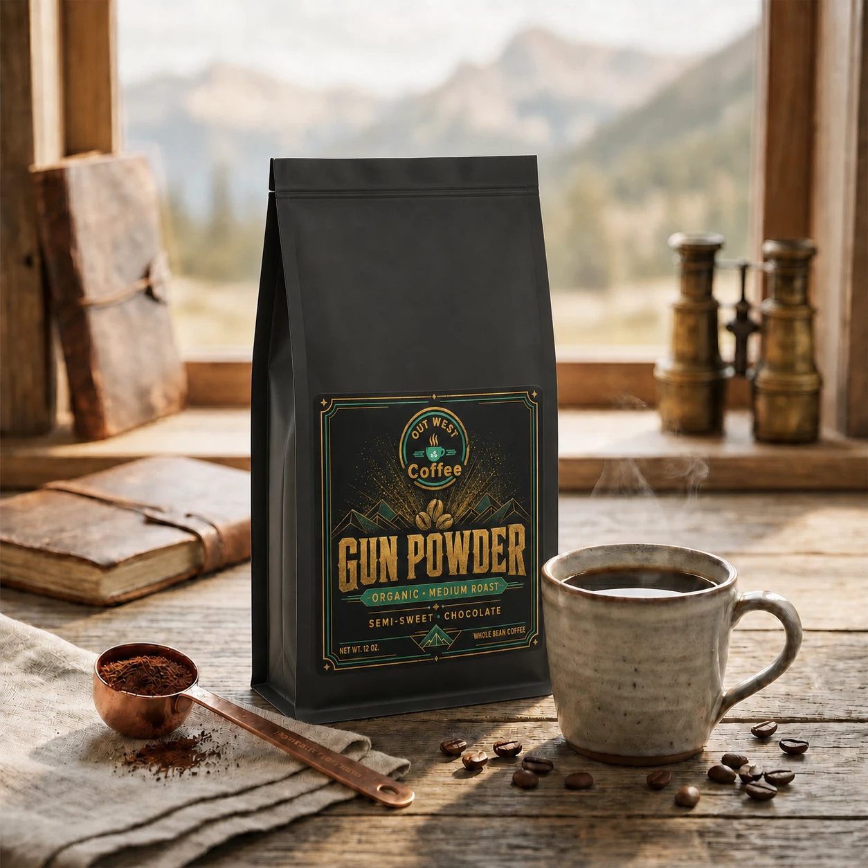 Gunpowder Organic Coffee structured black-bag product photograph