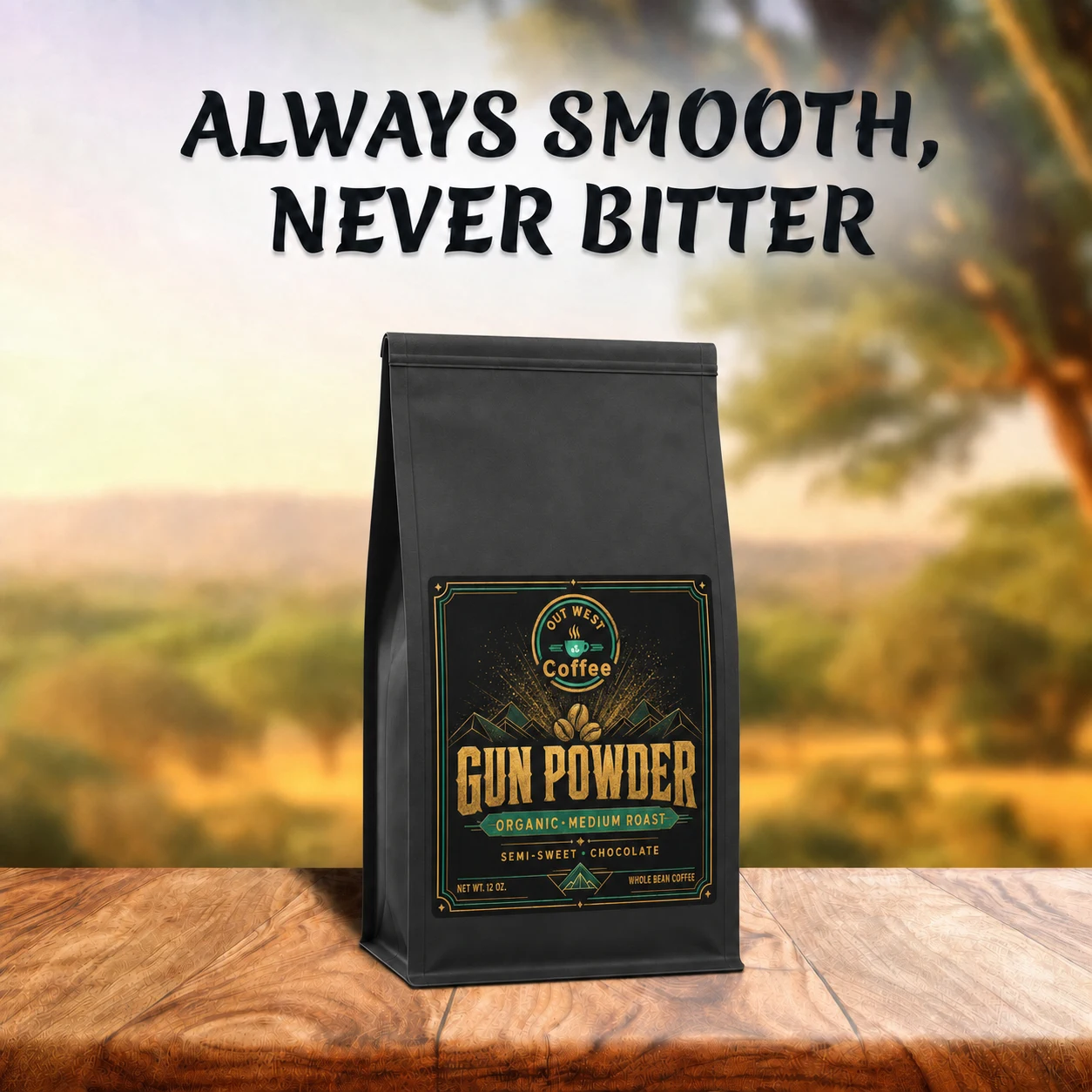 Gunpowder Organic Coffee structured black-bag product photograph