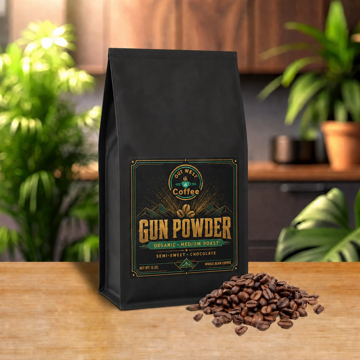 Gunpowder Organic Coffee structured black-bag product photograph