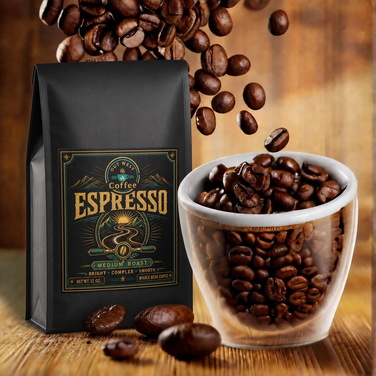 House Espresso coffee structured black-bag product photograph