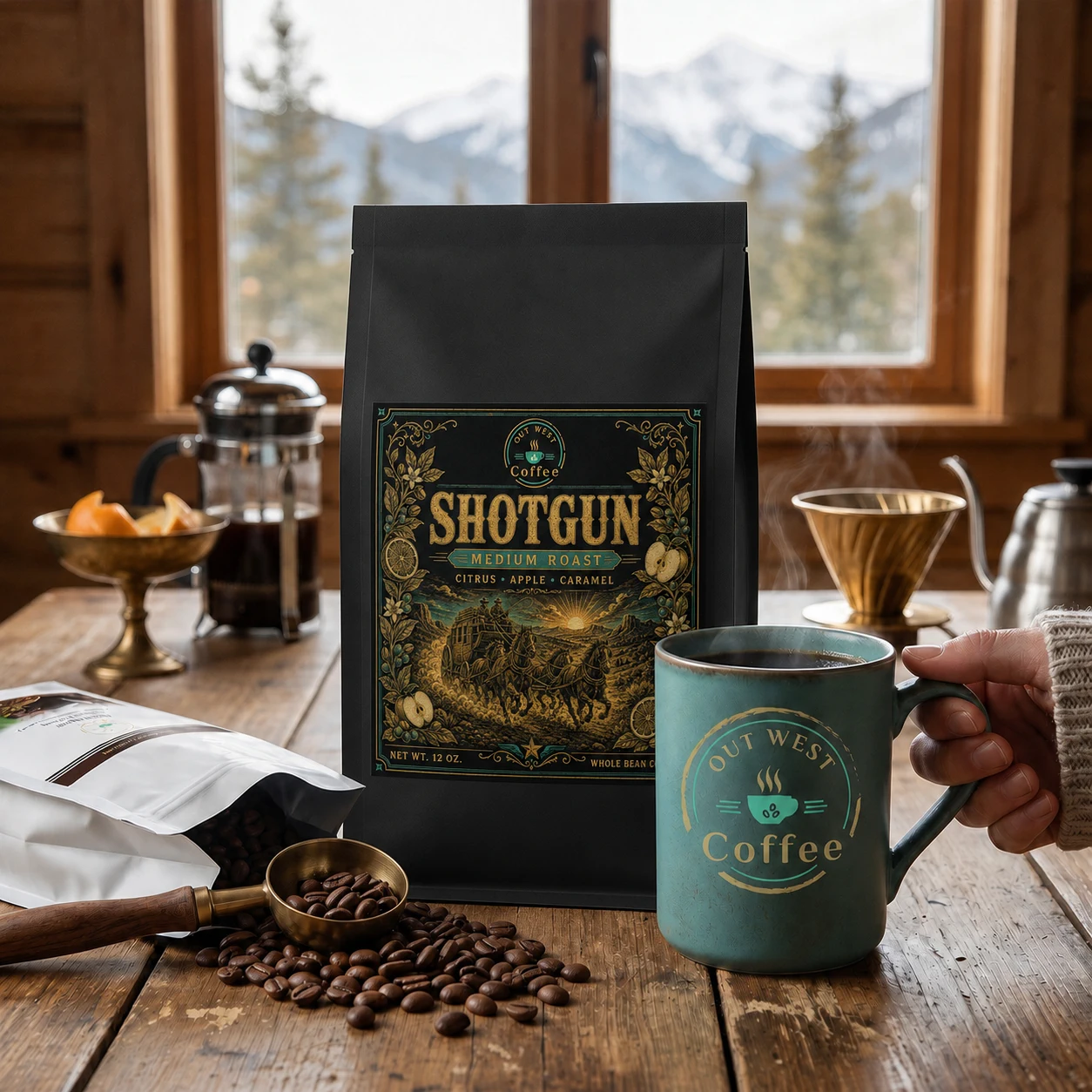 Shotgun Coffee in structured black packaging